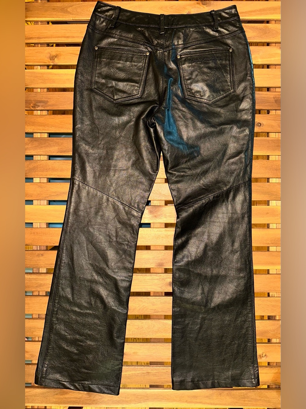 Harley-Davidson Black Leather Boot-Cut Flare Pants - Picture 5 of 12
